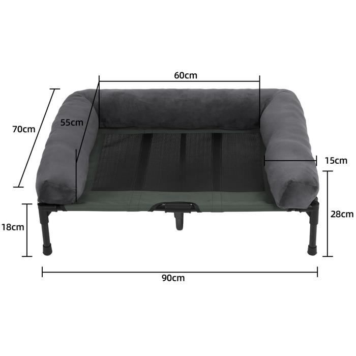BingoPaw Lit de Camp pour Chien XXL Lit Surélevé Chien Grande Taille Transat Chien Extérieur 130 x 90 x 18cm