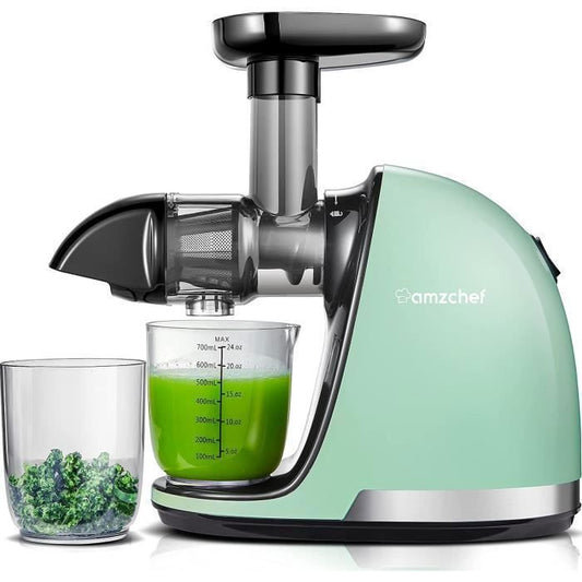 AMZCHEF Extracteur de Jus de Fruits et Légumes Sans BPA Slow Juicer Presse à Froid Machine,vert