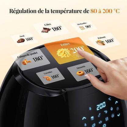 Airfryer 8L 2200W,Friteuse sans huile 2 compartiments,Fenêtre de Visualisation,10 Programmes Automatiques,Friteuse à air chaud