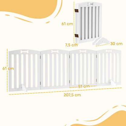 Barrière de sécurité chien - PawHut - avec pieds de support, pointes antidérapantes - 4 panneaux - 207,5 x 30 x 61 cm - blanc