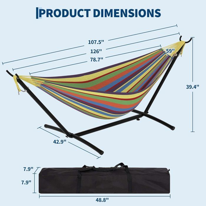 Hamac Double avec Support - 450 lbs, Toile Coton & Coussin Amovible - Pour Jardin, Intérieur/Extérieur, Vert