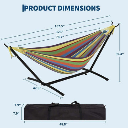 Hamac Double avec Support - 450 lbs, Toile Coton & Coussin Amovible - Pour Jardin, Intérieur/Extérieur, Vert