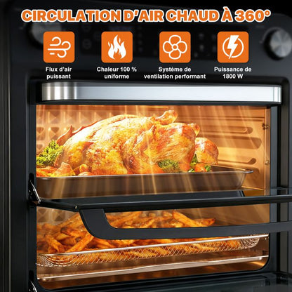 Four électrique à convection, 46L avec Tournebroche, 6 modes de cuisson, Lèchefrite avec pince, Grille de cuisson - Noir/Inox