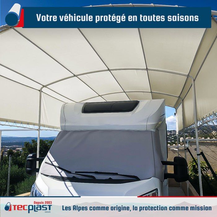 TECPLAST Bâche pour Carport 3x6 m LP506CP Beige foncé - Garantie 5 ans - Toile PVC étanche pour abri de voiture