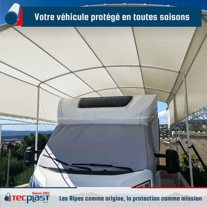 TECPLAST Bâche pour Carport 3x6 m LP506CP Beige foncé - Garantie 5 ans - Toile PVC étanche pour abri de voiture