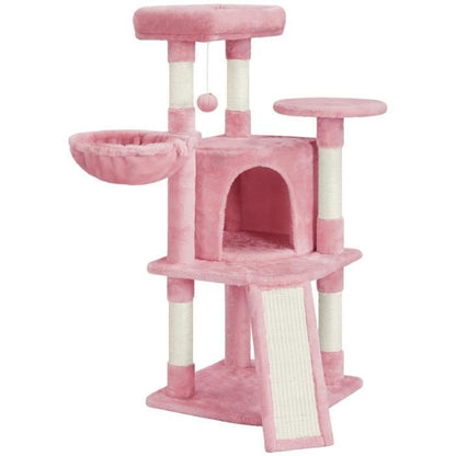 Yaheetech Arbre à Chat en Sisal Griffoir Grattoir Tour de Jeux pour Chat avec Centre d'activités Arbre a Chat Hauteur 107cm Rose