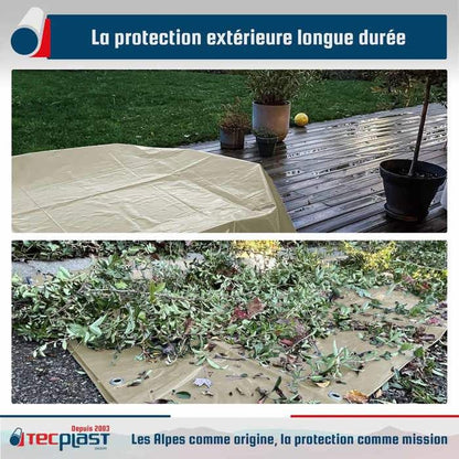 TECPLAST Bâche Jardin 3x3 m LP506JD Beige foncé - Garantie 5 ans - Bâche PVC étanche - Résistance Anti-UV