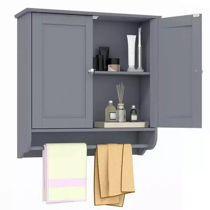 Armoire de salle de bain murale Costway avec barre porte-serviettes marron/gris