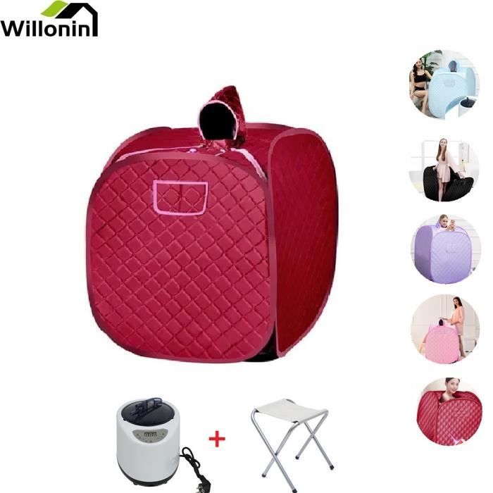 Sauna Portable à Vapeur Willonin® - Capacité 2.5L - Télécommande et Tabouret - Bordeaux