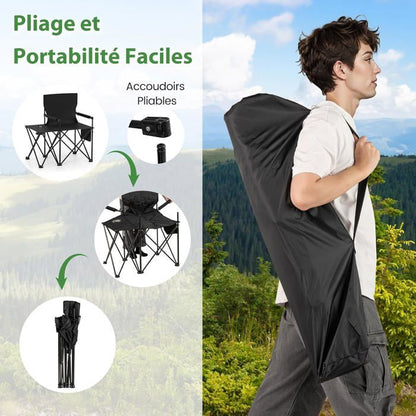 Lot de 2 Chaises de Jardin Extérieur Pliable COSTWAY, Cadre Léger en Aluminium, Dossier Réglable en 4 Positions, Sac Isotherme
