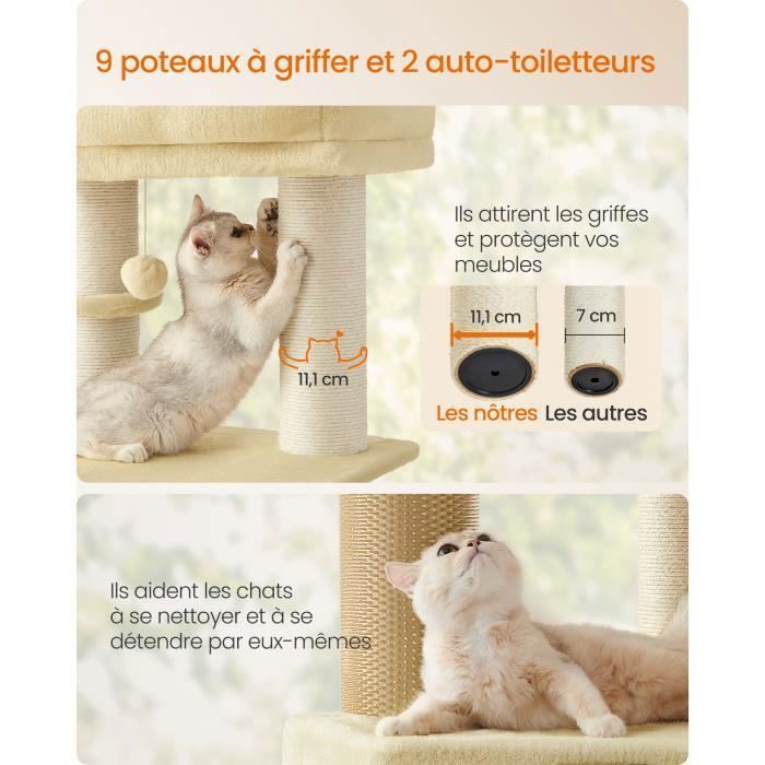 Arbre à Chat avec Couvertures Douces, 2 Brosses pour Chat, Grandes Plateformes, Marron