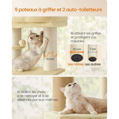Arbre à Chat avec Couvertures Douces, 2 Brosses pour Chat, Grandes Plateformes, Marron