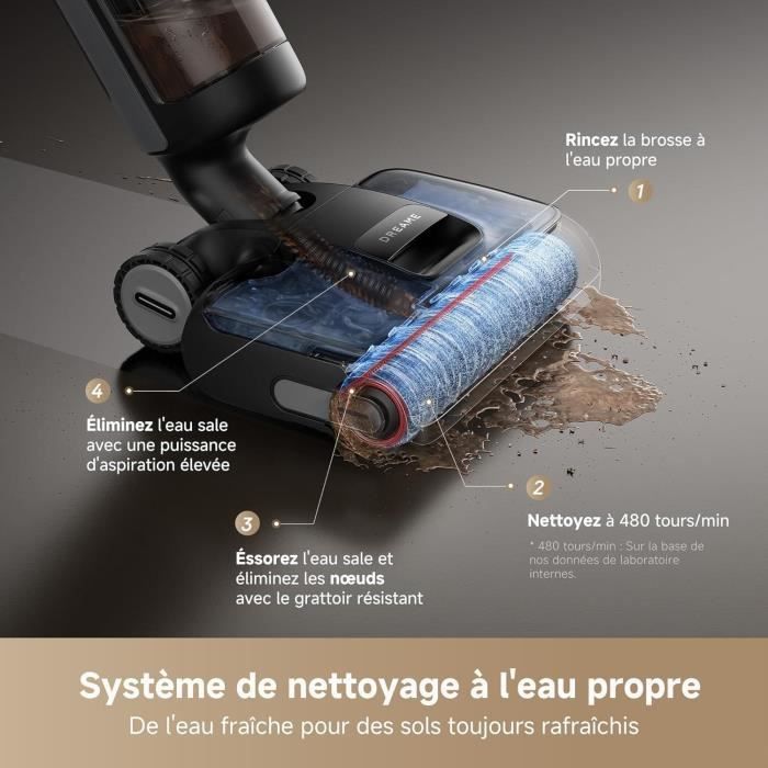 ASPIRATEUR Balai Aspirateur Laveur DREAME H12 Pro FlexReach, porte  Plat  180,schage 5 Min,18 kPa,Nettoyage Deux Bords