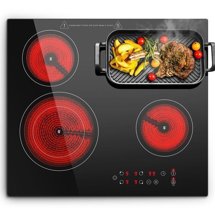 Plaque Vitrocéramique 4 Feux Encastrable,Sndoas 60cm Table de Cuisson,9 Niveaux de Puissance, Minuteur Intégré,6700W