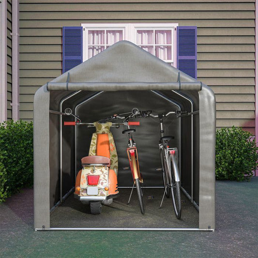 Abri de Jardin Pas Cher, Abri Robot Tondeuse, Abri Velo,Cabane de Jardin avec Volet Roulant,Matériau PE à l'eau, Gris,160x220x165cm