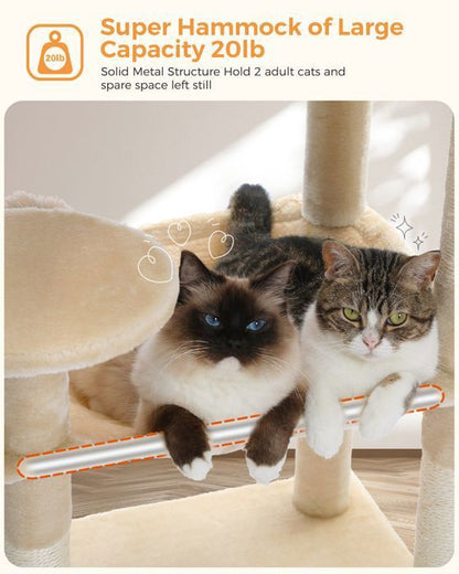 PAWZ Road Arbre à chat Design Spacieux Grande Hamac Dur Stable Avec hamac et belle maison pour chat - Cactus vert - 143 cm