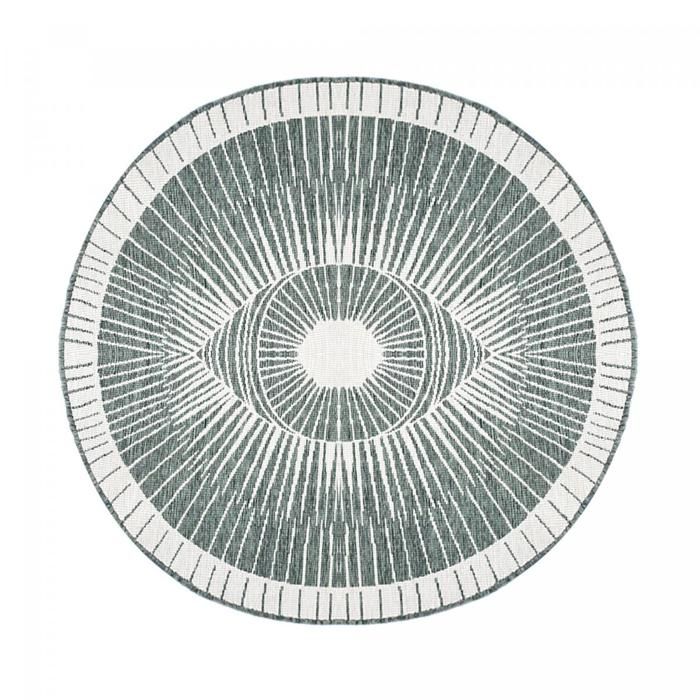 Tapis rond d'extérieur, kilim reversible Ø120cm LYN2 B ROND REVERSIBLE orange et crème