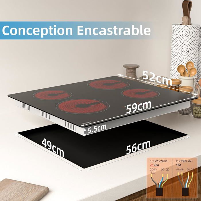 Plaque vitrocéramique WEHIMO XINLT2V-48 4 foyers 7200W
