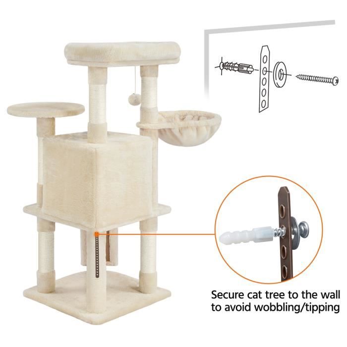 Yaheetech Arbre à Chat en Sisal Griffoir Grattoir Tour de Jeux pour Chat avec Centre d'activités Arbre a Chat Hauteur 107cm Rose