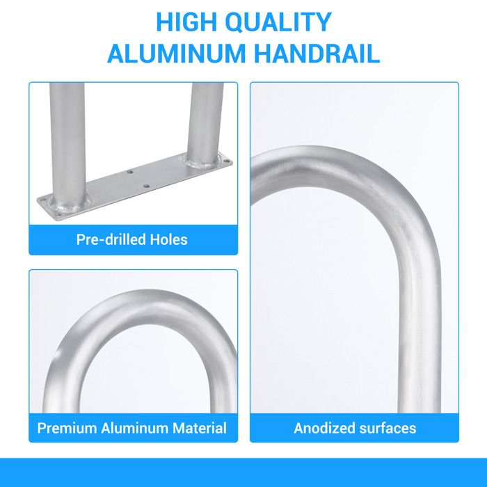 Rampe De Piscine 42.1x19.7in Aluminium Antidérapant, Barre Murale avec Embases, 100kg, Pour Piscine, Spa, Quai, Kit complet inclus