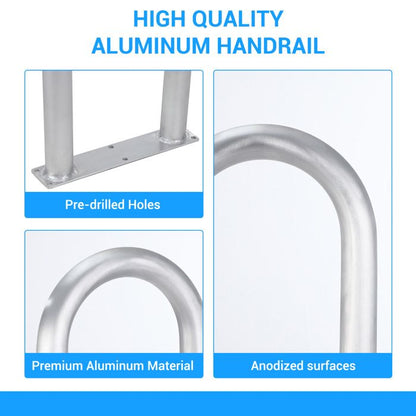 Rampe De Piscine 42.1x19.7in Aluminium Antidérapant, Barre Murale avec Embases, 100kg, Pour Piscine, Spa, Quai, Kit complet inclus