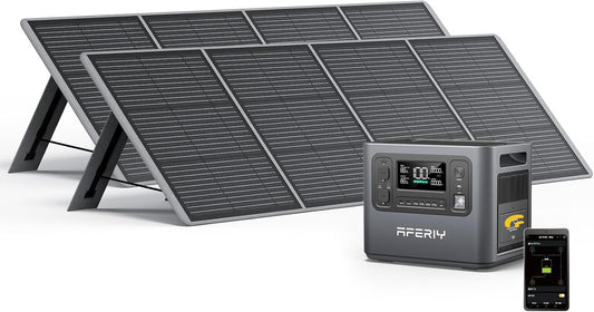 AFERIY Générateur Solaire 2400W avec 2x200W Panneau Solaire, 2048Wh Batteries LiFePO4, Sorties AC 220V-240V, Panneau Solaire Pliable avec Ports USB, IP65, pour Camping/Maison/Domicile