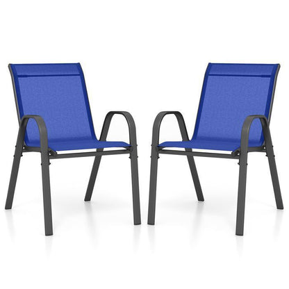 COSTWAY Lot de 2 Chaises de Jardin, Tissu Respirant, Chaises à Manger Empilables avec Accoudoirs, pour Patio Terrasse Porche, Noir