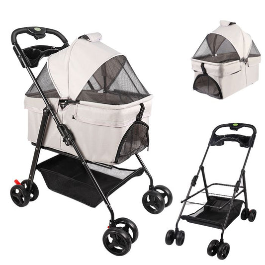 Amiremplie  POUSSETTE POUR ANIMAUX 50*65*99cm Poussette pour animaux de compagnie (détachable) Gris