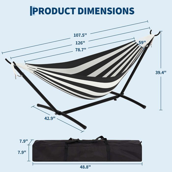 Hamac Double avec Support - 450 lbs, Toile Coton & Coussin Amovible - Pour Jardin, Intérieur/Extérieur, Vert