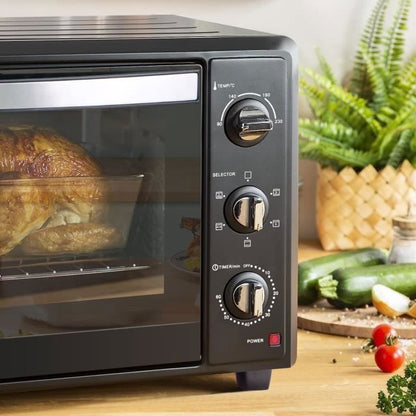 Four électrique à convection, 46L avec Tournebroche, 6 modes de cuisson, Lèchefrite avec pince, Grille de cuisson - Noir/Inox