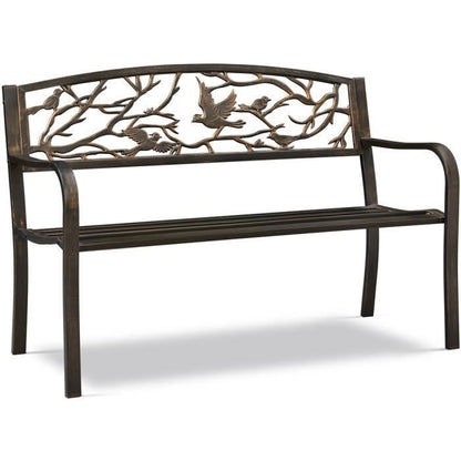 Yaheetech Banc de Jardin en Métal Banc Extérieur avec Dossier à Motif d'oiseau Siège à Lattes 127 x 63 x 86 cm