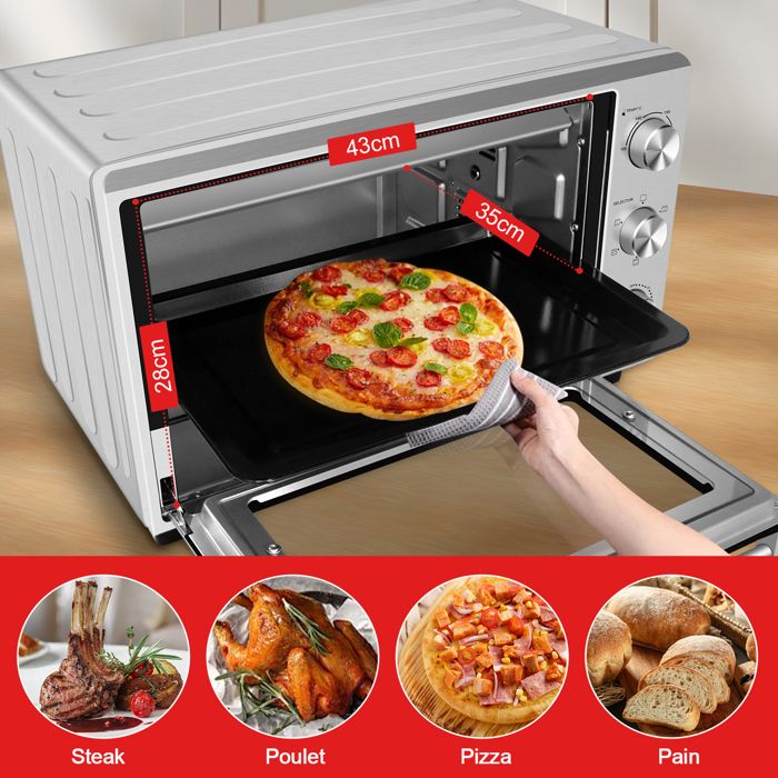 Four électrique à convection, 46L avec Tournebroche, 6 modes de cuisson, Lèchefrite avec pince, Grille de cuisson - Noir/Inox