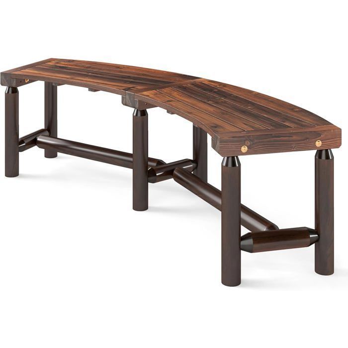 Banc de Jardin Extérieur Incurvé COSTWAY, Bois Massif, 2-3 Personnes, sans Dossier, Charge 360 kg, pour Patio Piscine, Naturel