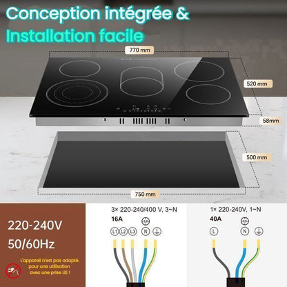 Plaque Vitrocéramique 4 Feux Encastrable,Sndoas 60cm Table de Cuisson,9 Niveaux de Puissance, Minuteur Intégré,6700W