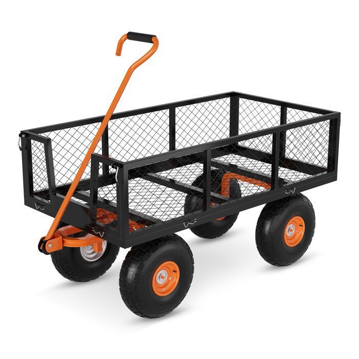 Chariot de Jardin Basculeur Renforcé - Capacité 600 lb (272 kg) -Réglable à 180° - Roues Tout-Terrain 10"- Résistant à la Rouille