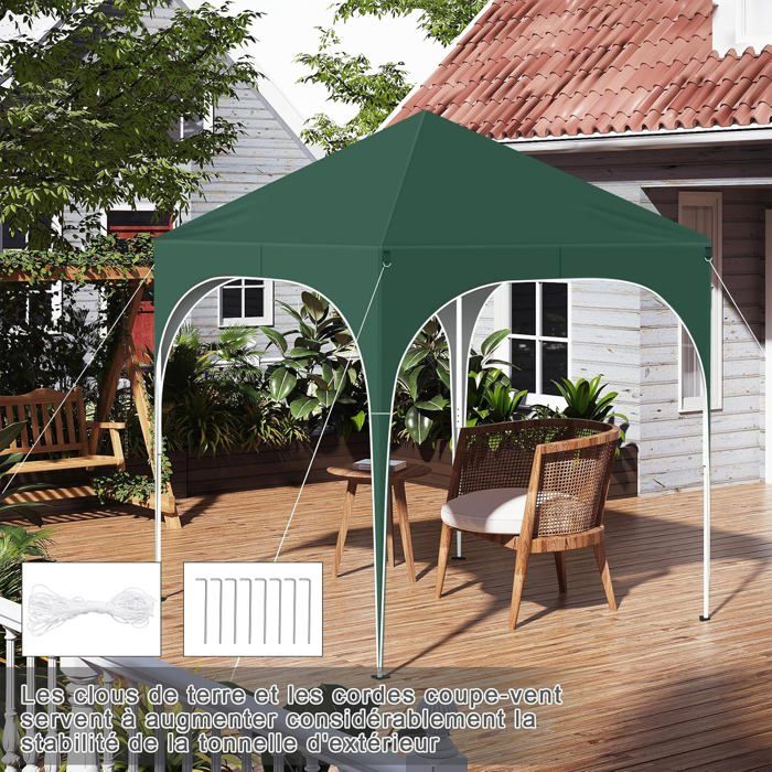 WOLTU Tonnelle de Jardin 2x2m, Pergola Pliante, Barnum avec 4 Parois Latérales, Hauteur Réglable, Gazebo Imperméable, Anti-UV, Vert