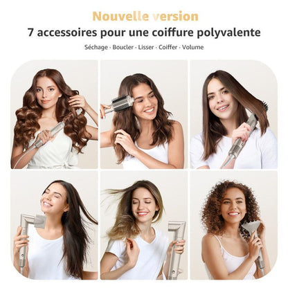 Brosse Soufflante Multifonction à haute vitesse 7 en 1 1400W | Ionique & NTC | Lisseur & Boucleur Auto | 12 Modes | Or Champagne