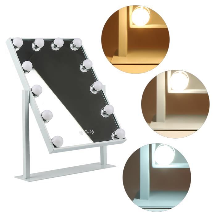 Miroir Tactile de Maquillage sur Table - WILLONIN - Lumière Froide et Chaude - 14 Ampoules LED - 62 x 52 cm