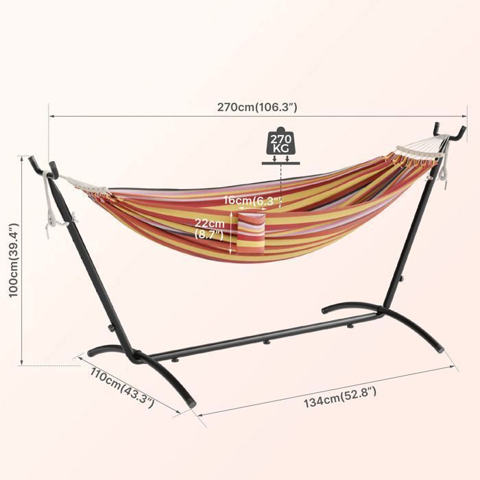 Mondeer Hamac sur Pied Double avec Support,Cadre Robuste Réglable 6Positions,Charge Max 270kg pour Jardin/Camping/Voyage,Multicolore