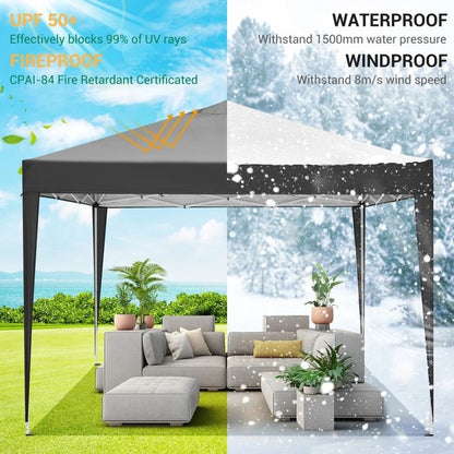 Tonnelle de Jardin Pliante 3x3m, Tente de Réception étanche et Protection UV, Chapiteau/Pavillon 3 Hauteur réglable-Noir