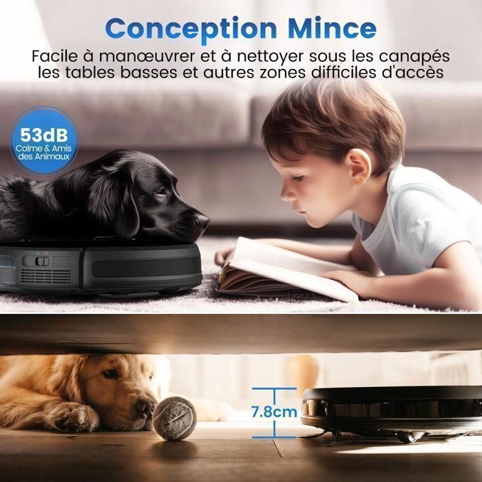 Aspirateur Robot Laveur 3 en 1 AIRROBO P30, 4000Pa Laveur Poils Animaux, 120Min, 7,8cm Ultra-Mince Silencieux, Charge-Auto