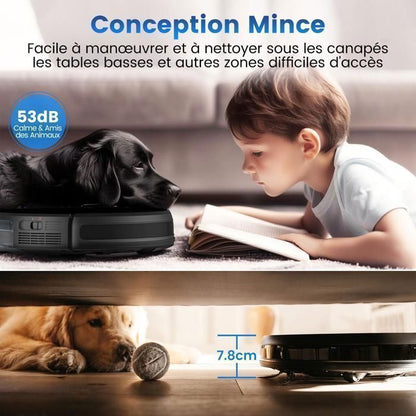Aspirateur Robot Laveur 3 en 1 AIRROBO P30, 4000Pa Laveur Poils Animaux, 120Min, 7,8cm Ultra-Mince Silencieux, Charge-Auto