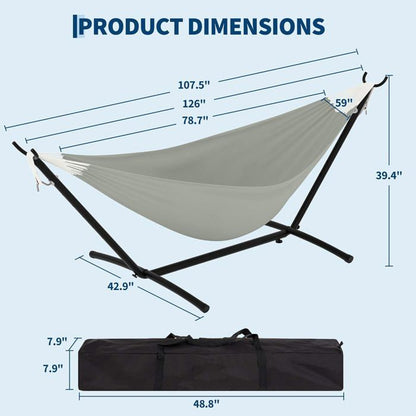 Hamac Double avec Support - 450 lbs, Toile Coton & Coussin Amovible - Pour Jardin, Intérieur/Extérieur, Vert