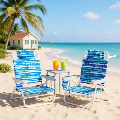 Lot de 2 Chaises de Jardin Extérieur Pliable COSTWAY, Cadre Léger en Aluminium, Dossier Réglable en 4 Positions, Sac Isotherme