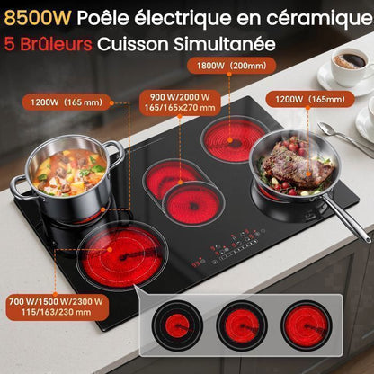 Plaque Vitrocéramique 4 Feux Encastrable,Sndoas 60cm Table de Cuisson,9 Niveaux de Puissance, Minuteur Intégré,6700W