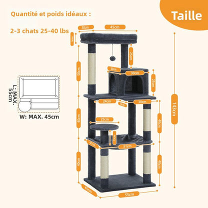 PAWZ Road Arbre à chat Design Spacieux Grande Hamac Dur Stable Avec hamac et belle maison pour chat - Cactus vert - 143 cm