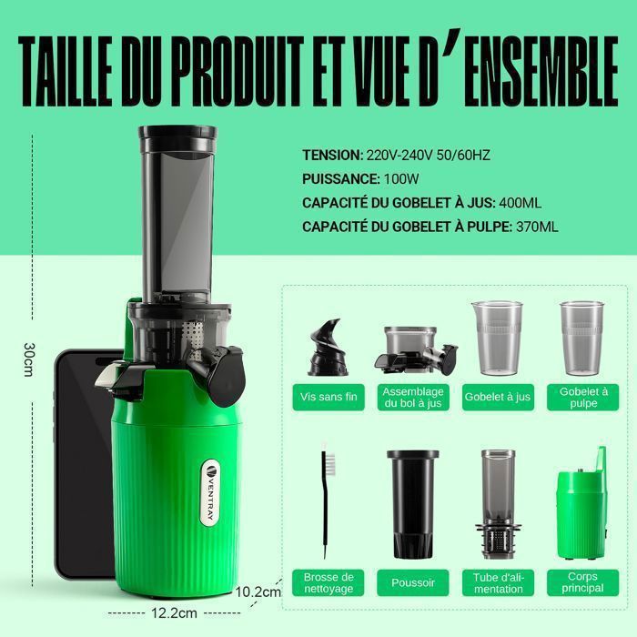 Extracteur de Jus - VENTRAY - Ginnie - Compact - 100 Watt - Bleu ciel