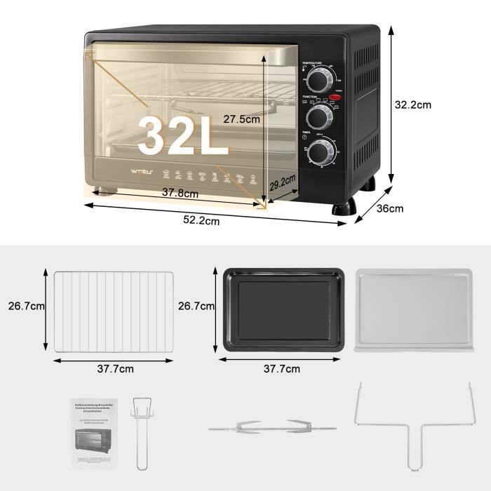 Four électrique de table WOLTU 32L - Minuterie 60 min - 1600W - Blanc
