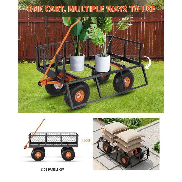 Chariot de Jardin Basculeur Renforcé - Capacité 600 lb (272 kg) -Réglable à 180° - Roues Tout-Terrain 10"- Résistant à la Rouille