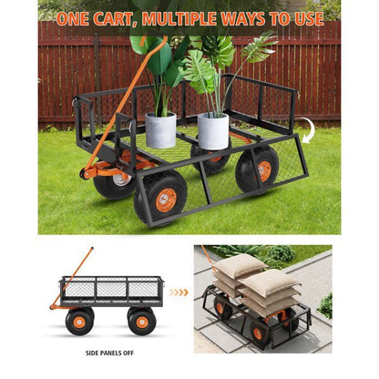 Chariot de Jardin Basculeur Renforcé - Capacité 600 lb (272 kg) -Réglable à 180° - Roues Tout-Terrain 10"- Résistant à la Rouille